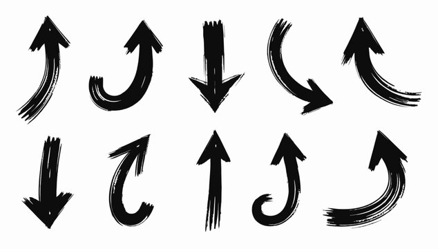 Brush strokes arrows Set of paint brush stroke and abstract grunge banner for graphic decoration. Grunge black paint, ink brush strokes. brush collection, brush stroke arrows for black ink paint

