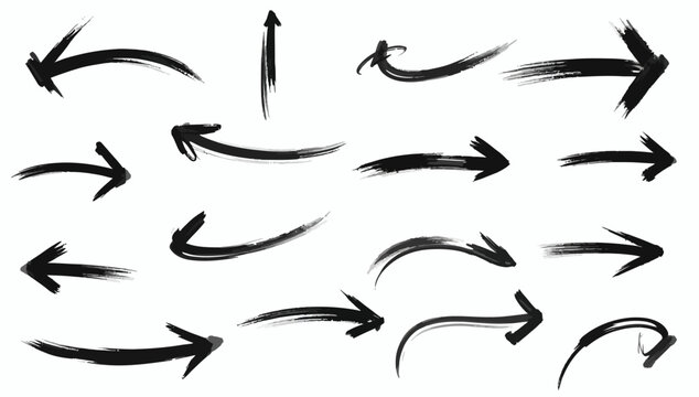 Brush strokes arrows Set of paint brush stroke and abstract grunge banner for graphic decoration. Grunge black paint, ink brush strokes. brush collection, brush stroke arrows for black ink paint
