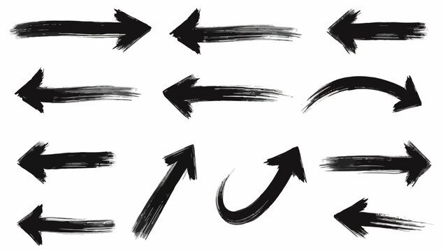 Brush strokes arrows Set of paint brush stroke and abstract grunge banner for graphic decoration. Grunge black paint, ink brush strokes. brush collection, brush stroke arrows for black ink paint
