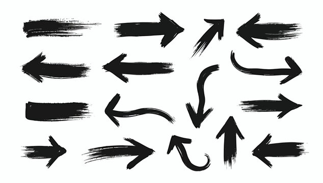 Brush strokes arrows Set of paint brush stroke and abstract grunge banner for graphic decoration. Grunge black paint, ink brush strokes. brush collection, brush stroke arrows for black ink paint
