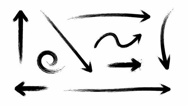 Brush strokes arrows Set of paint brush stroke and abstract grunge banner for graphic decoration. Grunge black paint, ink brush strokes. brush collection, brush stroke arrows for black ink paint
