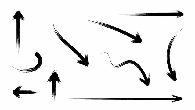Brush strokes arrows Set of paint brush stroke and abstract grunge banner for graphic decoration. Grunge black paint, ink brush strokes. brush collection, brush stroke arrows for black ink paint
