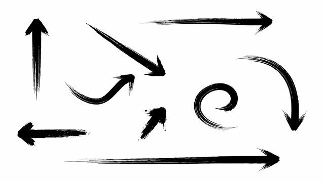 Brush strokes arrows Set of paint brush stroke and abstract grunge banner for graphic decoration. Grunge black paint, ink brush strokes. brush collection, brush stroke arrows for black ink paint
