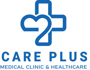Fototapeta premium Modern Medical Clinic Logo Design with Heart and Cross Symbol, Healthcare and Hospital Branding Template in Blue Line Art Vector Illustration