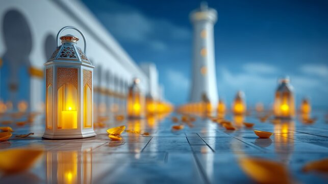 Serene Pathway with Lanterns Near Grand Mosque in Touba, Senegal