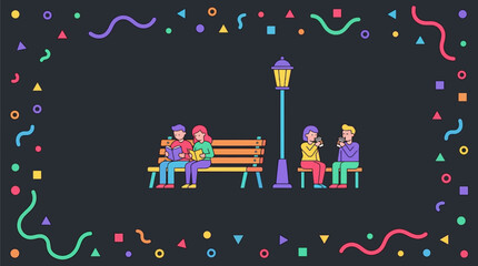 Obraz premium People Relaxing in Park Flat Vector Illustration