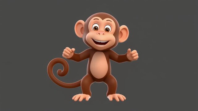 Happy animated monkey dancing with joy in a clean studio setting with subtle lighting