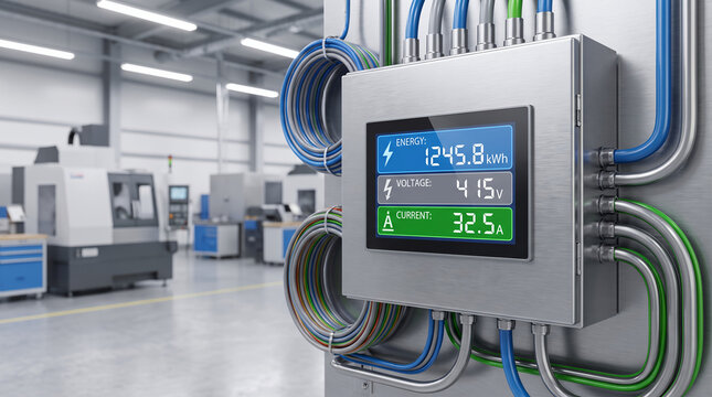 Control panel displaying measurements in modern industrial facility  