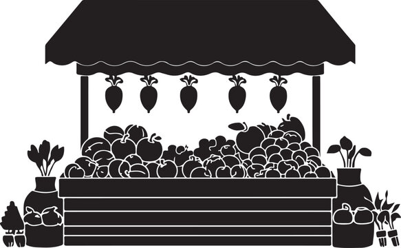 Silhouette Vegetable stand with hanging beets, leafy greens