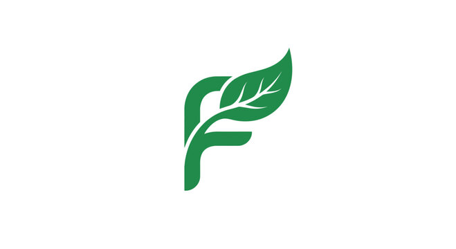 Green leafy letter f logo design