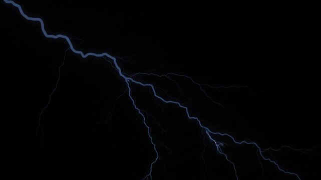 Powerful blue lightning bolt striking through a dark night sky with bright electric discharges and branching bolts, featuring large negative space for text placement