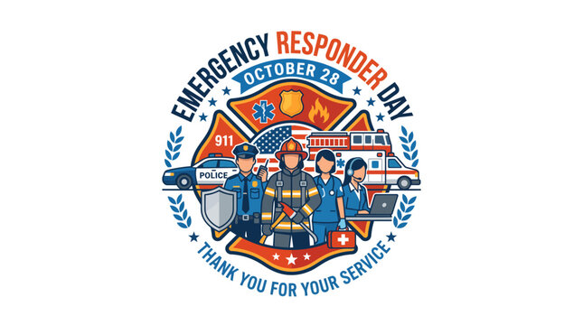 Patriotic October 28 National First Responders Day emblem honoring eme
