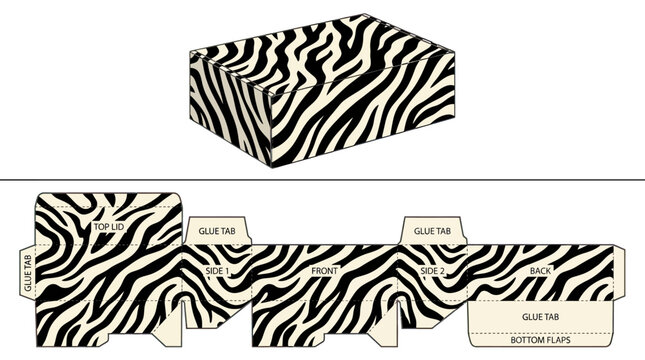 Black and white zebra print box template mockup.