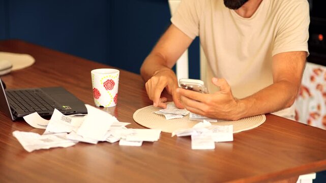 Calculating Expenses And Scanning Receipts Using Smartphone. Financial Planning And Budget 