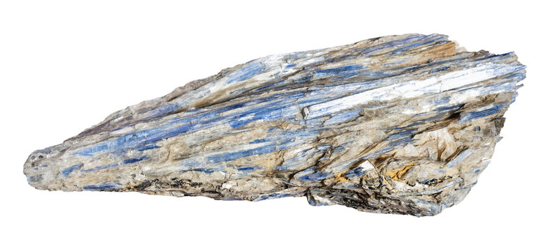 specimen of mineral from geological collection - natural blue kyanite rock isolated on white background