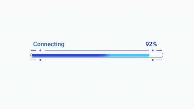 Flat vector illustration of a modern connecting progress bar with percentage indicator, representing network connection, system initialization, software progress, and digital workflow.