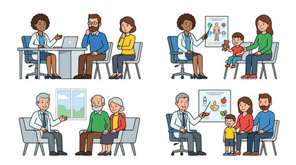 Fototapeta premium Clinical therapy medical counseling and family medicine illustration set