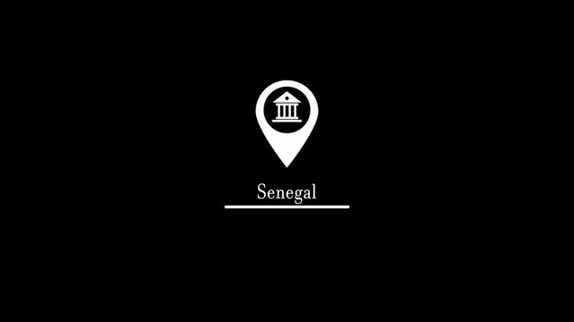 A beautiful location icon animation and location of the country is Senegal on transparent black screen.Abstract location pin appearing.Country GPS location tracking icon.Location icon animation.