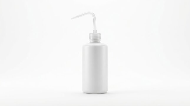 Laboratory objects white wash bottle with curved tip for precise liquid dispensing in scientific research