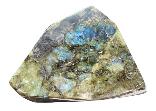 specimen of mineral from geological collection - natural polished labradorite rock isolated on white background from Iran