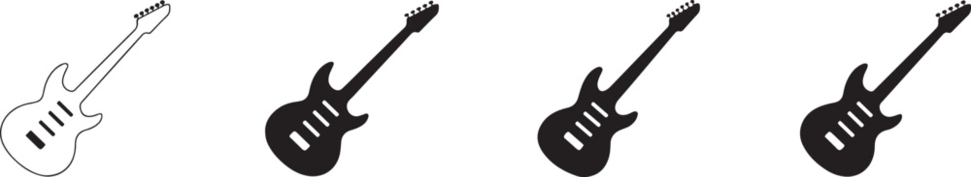 Electric Guitar Musical Instrument in Different Styles Flat Vector Icon Set.