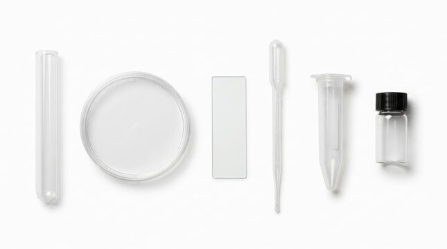 Laboratory objects sterile petri dish test tubes microscope slide dropper for scientific research