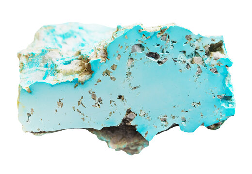 specimen of mineral from geological collection - natural polished turquoise rock isolated on white isolated on white background