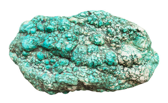 specimen of mineral from geological collection - natural green turquoise rock isolated on white background