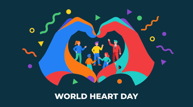 World Heart Day Concept Illustration with Hands Forming Heart Shape and Diverse People