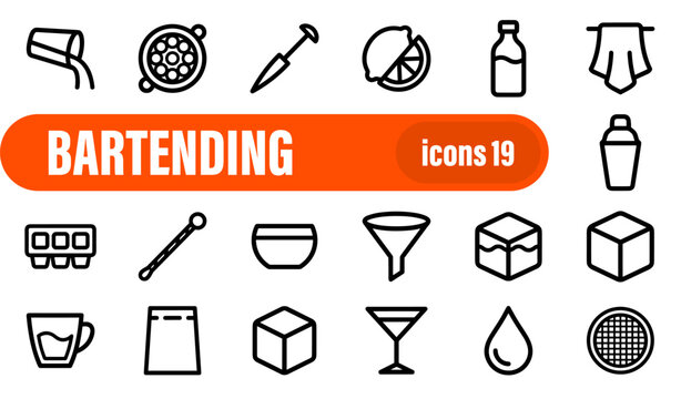 Bartending and Bar Equipment Line Icon Set