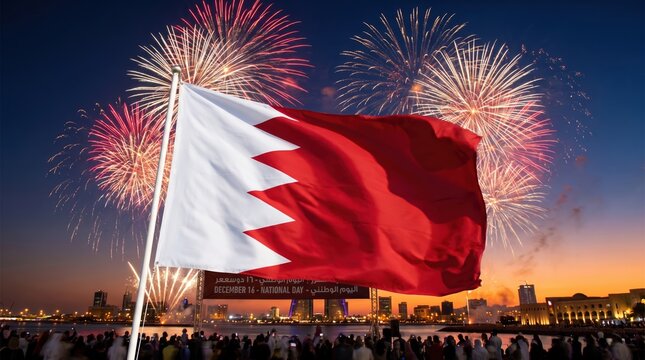 Fireworks and flag of Bahrain