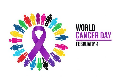 World cancer day ribbon with colorful figures february 4 isolated on white background