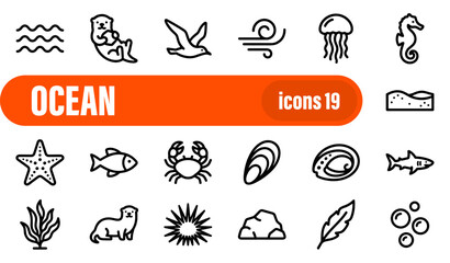 Fototapeta premium Ocean Life and Sea Creatures Icon Set
