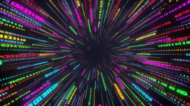 Vibrant digital abstract light streaks spiral motion