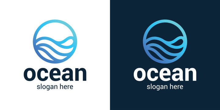 Ocean wave logo design illustration. Abstract wave design with line style minimalist vector icon symbol