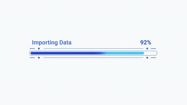 Flat vector illustration of a modern importing data progress bar with percentage indicator, representing data import, file migration, software progress, and digital workflow.