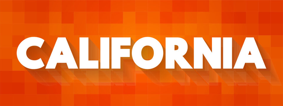 CALIFORNIA text name of the american state on a geometric pixelated mosaic background with dropped shadows. Creative typographic design element for travel, tourism, vacation, and regional themes.