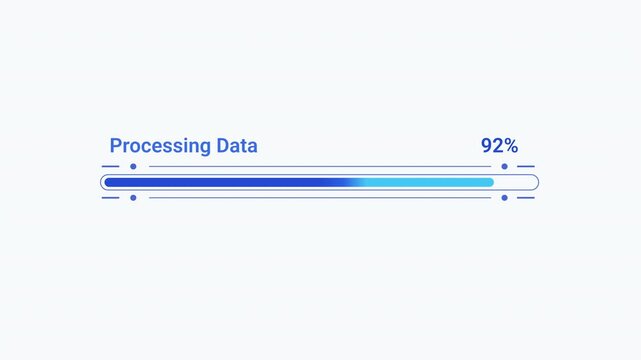 Flat vector illustration of a modern processing data progress bar with percentage indicator, representing data processing, software workflow, system progress, and digital technology.