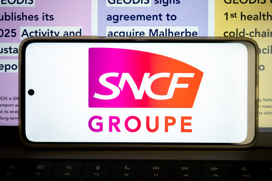 Smartphone displaying sncf groupe logo and brand identity