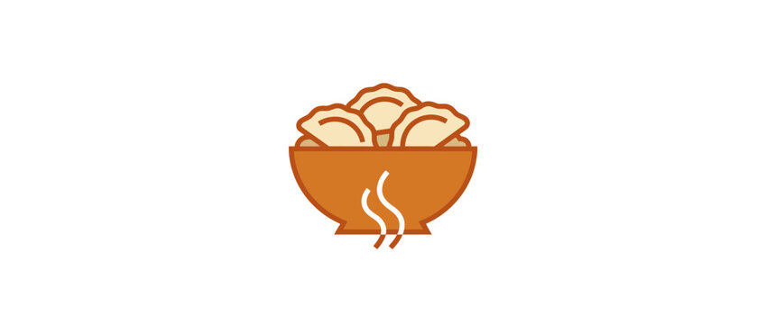 Flat vector illustration of hot dumplings in a bowl