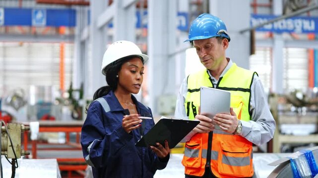 Diverse team of construction workers engaging in discussions about project plans at a building site