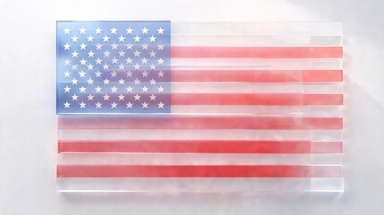 Obraz premium Modern american flag design featuring translucent glass layers with elegant red and blue geometric bar elements