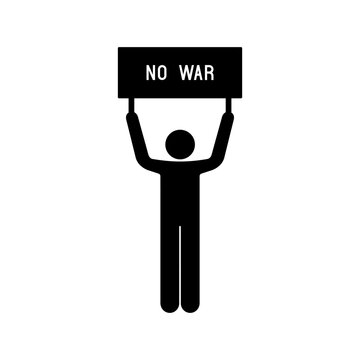 No War protest icon with person holding banner