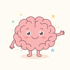 Obraz premium Cute Brain Cartoon Character