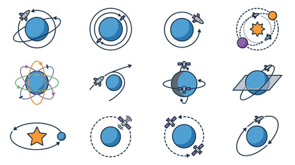 Industrial of Various Spacecraft Orbits Around Celestial Bodies with Diverse Trajectories and Planetary Rings © halim