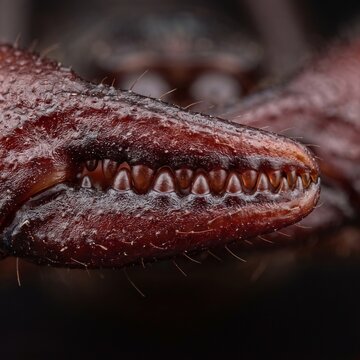 Extreme macro of intermeshed pedipalp teeth on whip scorpion pincer