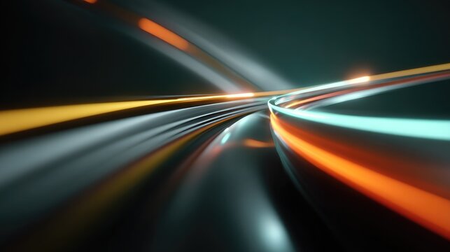Speed of Light: Abstract light trails create a sense of motion and speed, suggesting data transfer or high-speed travel in a modern, technological context.