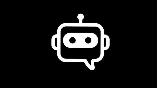 Minimalist White Chatbot Icon in Speech Bubble for AI Customer Support Isolated on Black Background