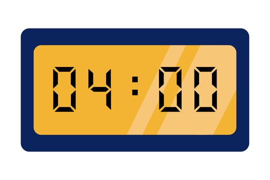 blue gold digital clock showing 04:00 on a white background