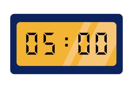 blue gold digital clock showing 05:00 on a white background